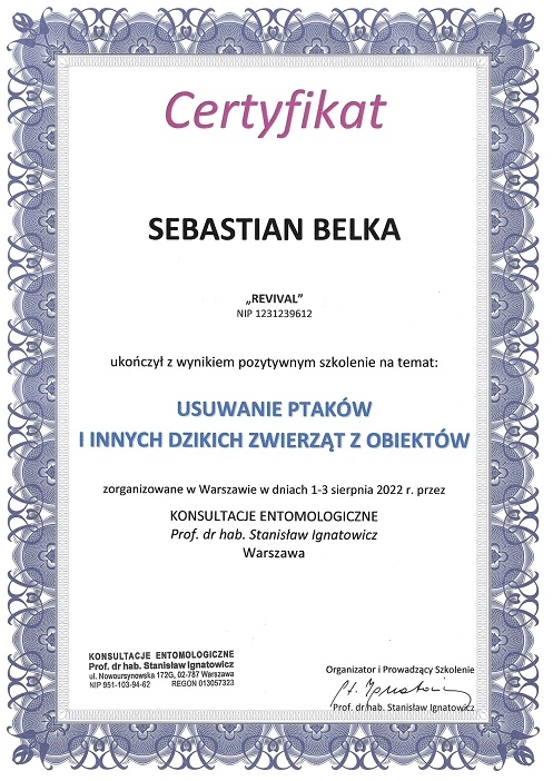 Usuwanie ptaków i innych dzikich zwierząt z obiektów